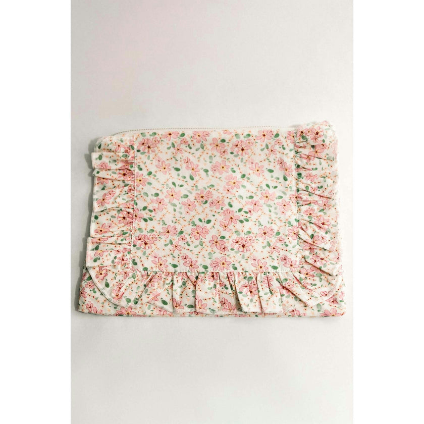 Peach Blossom Timeless Floral Ruffle Zipper Pouch