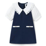 Lace Trim Collar Ponte Dress, navy blue