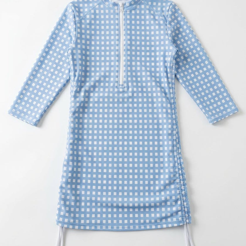 Girls Bluechecked Swimdress