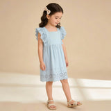 Organic Eyelet Flutter Dress - Light Blue Eyelet