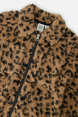 Zipped Sherpa Overshirt With Chest Pockets Leopard Fur