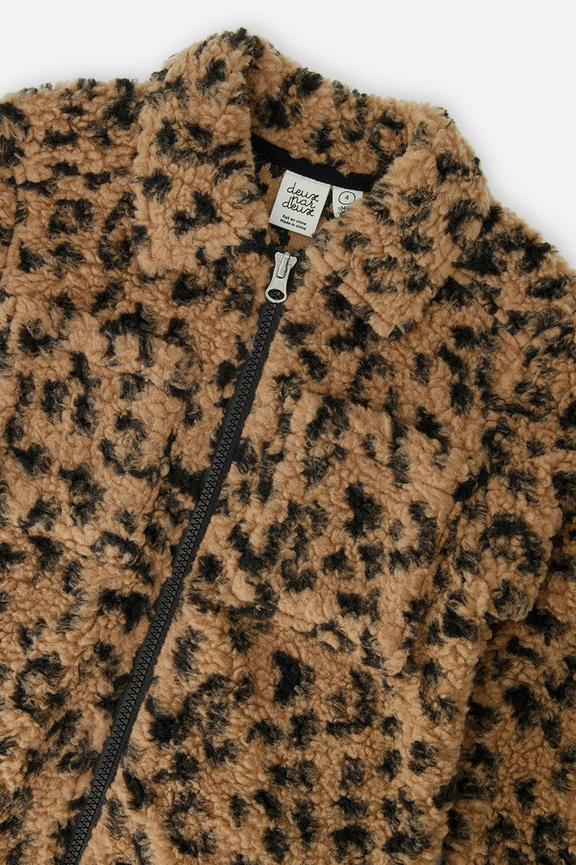 Zipped Sherpa Overshirt With Chest Pockets Leopard Fur