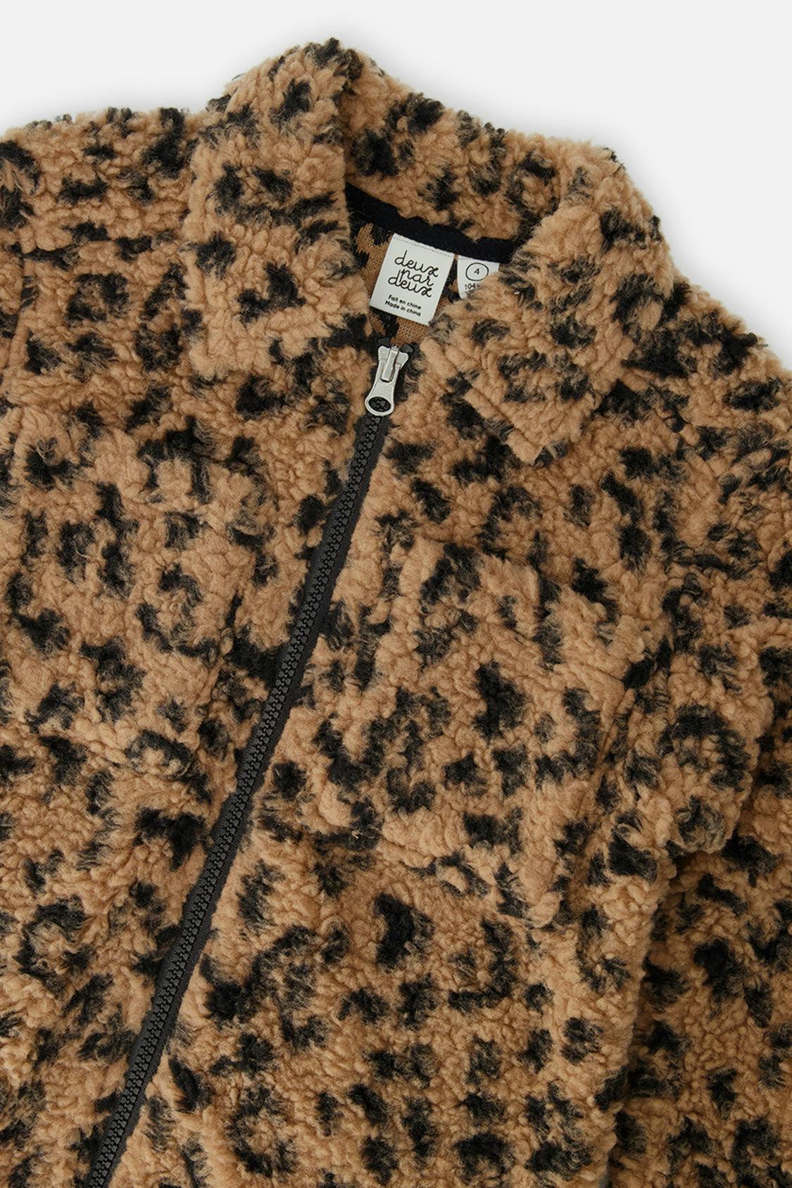 Zipped Sherpa Overshirt With Chest Pockets Leopard Fur
