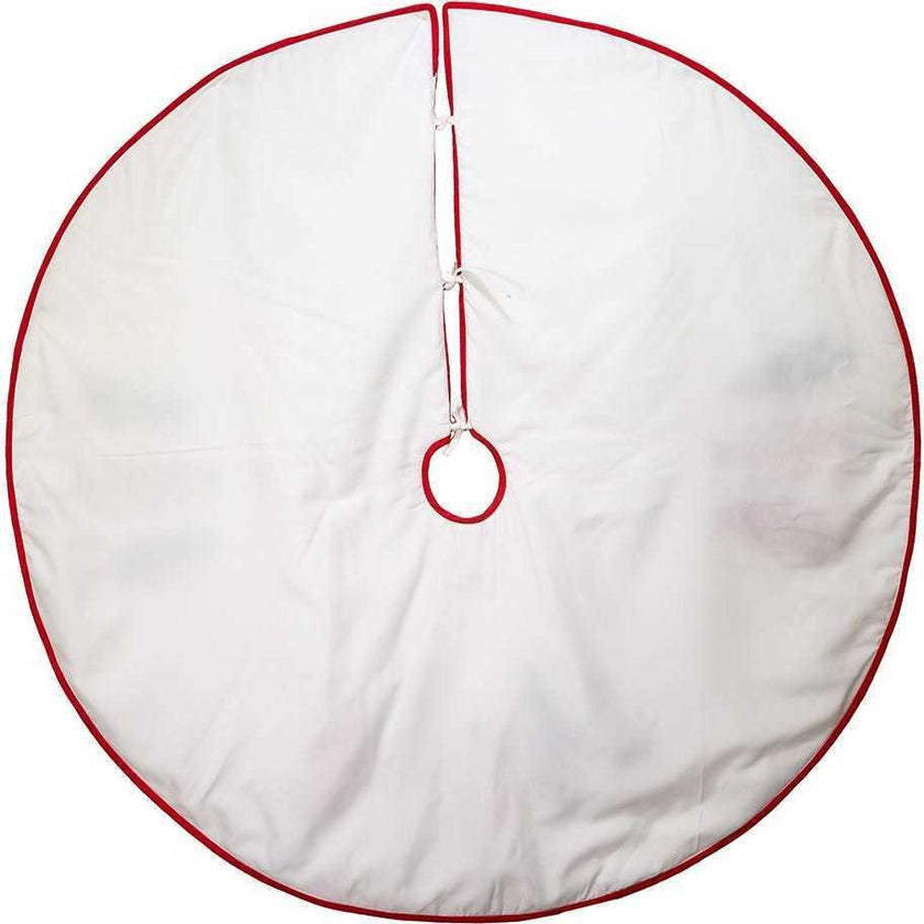 50-Inch Ivory, Green & Red Tree Embroidered Tree Skirt