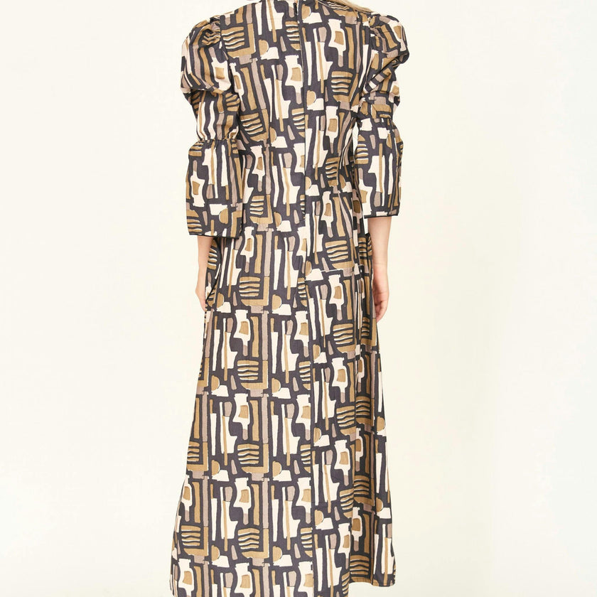 Cassis Dress in Olive Labyrinth