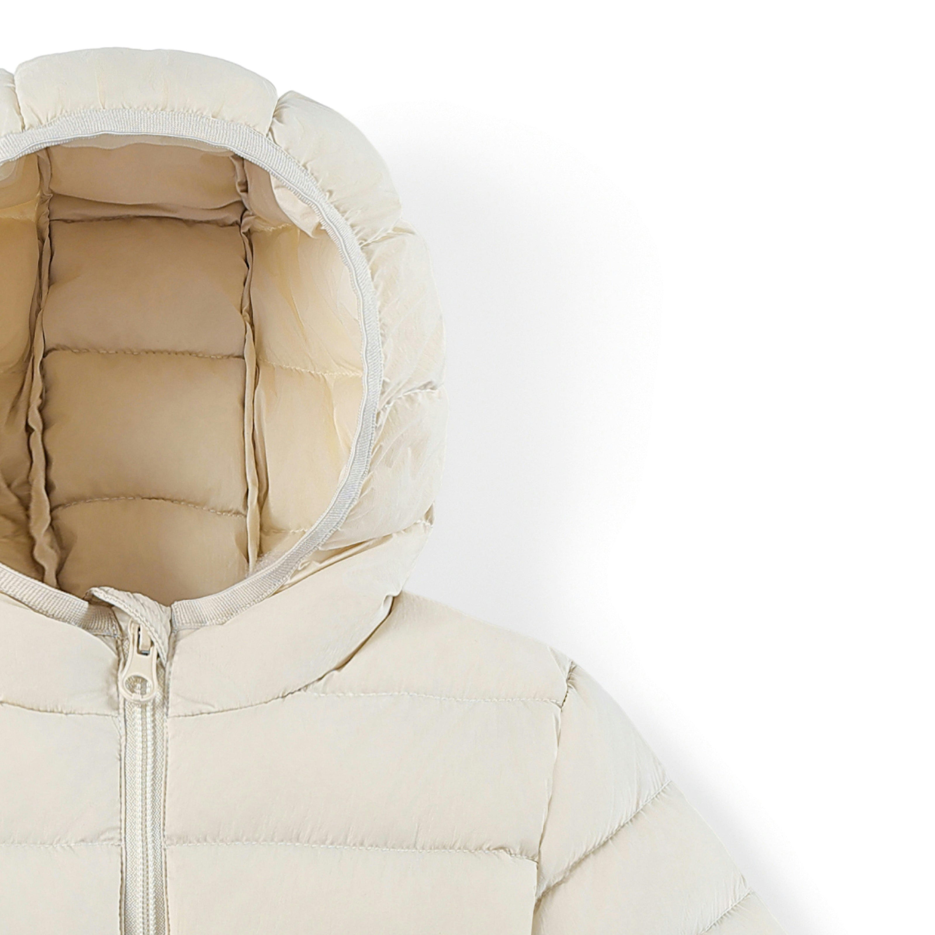 Beige Down Quilted Hooded Puffer Jacket
