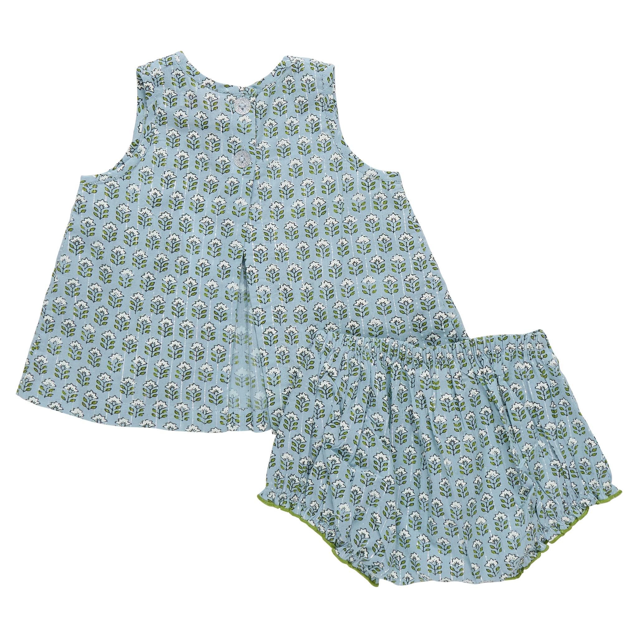 Baby Girls Jaipur 2-PC Set - Blue Prairie Block Print