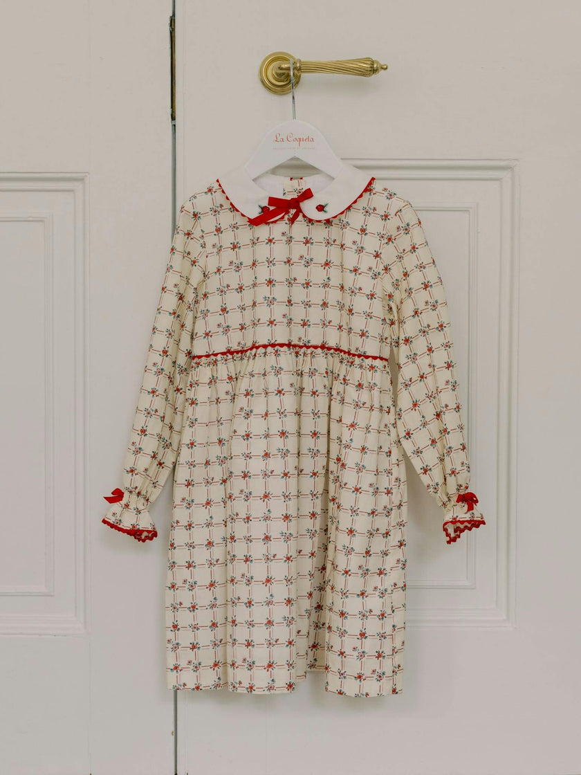 Red Grid Floral Selena Girl Dress