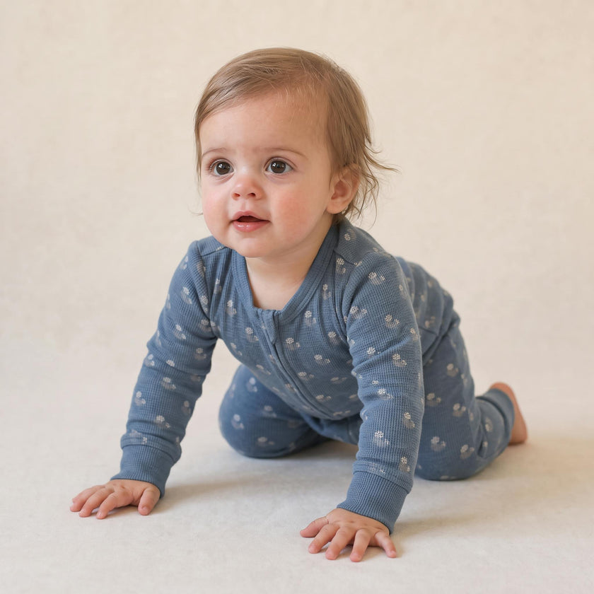 Organic 2-Way Zip Romper - Indigo Blossom