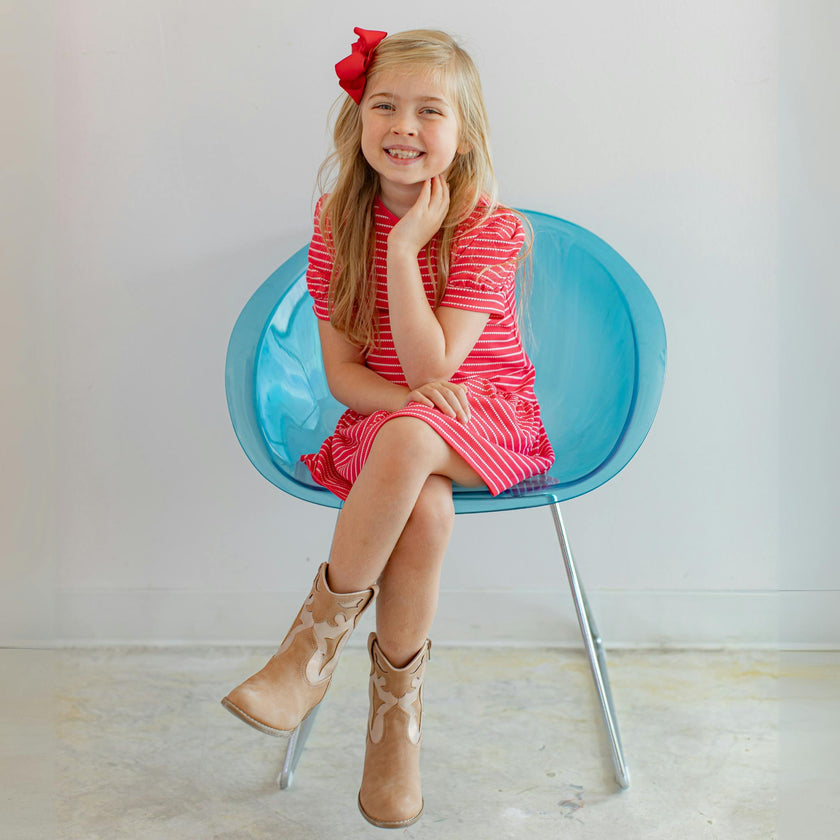 Puff Sleeve Tennis Dress in Red & White Heart Stripe