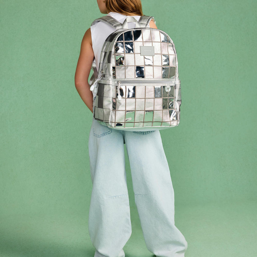 Kane Double Pocket Backpack, Metallic Discoballs