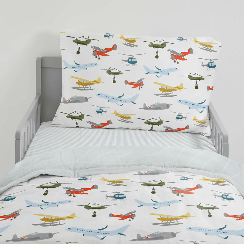 Cotton Muslin Toddler Bedding 3 Piece Set - Air Show