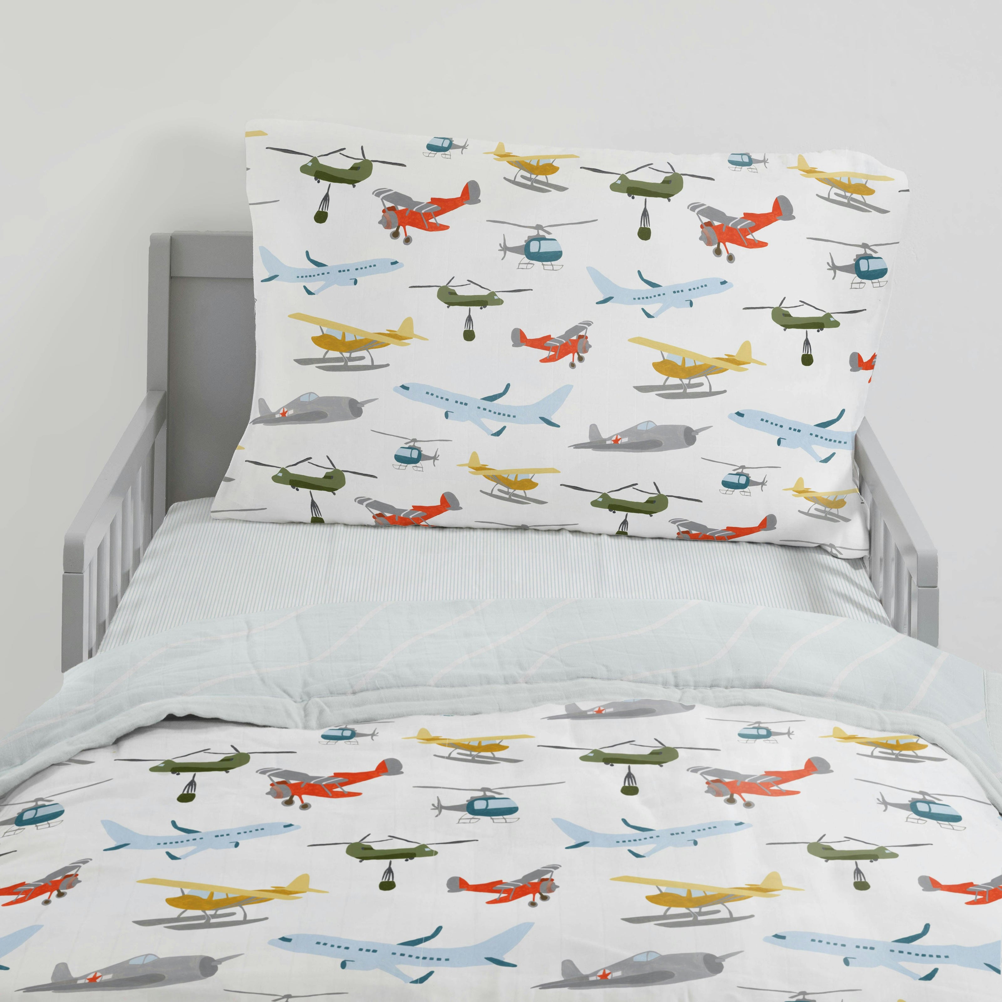 Cotton Muslin Toddler Bedding 3 Piece Set - Air Show