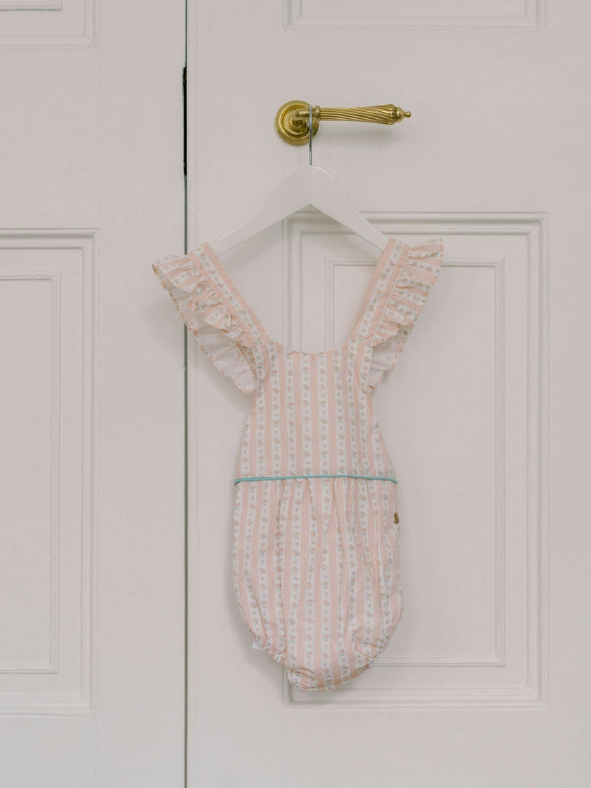 Pink Floral Stripe Ronita Baby Girl Romper Dungarees