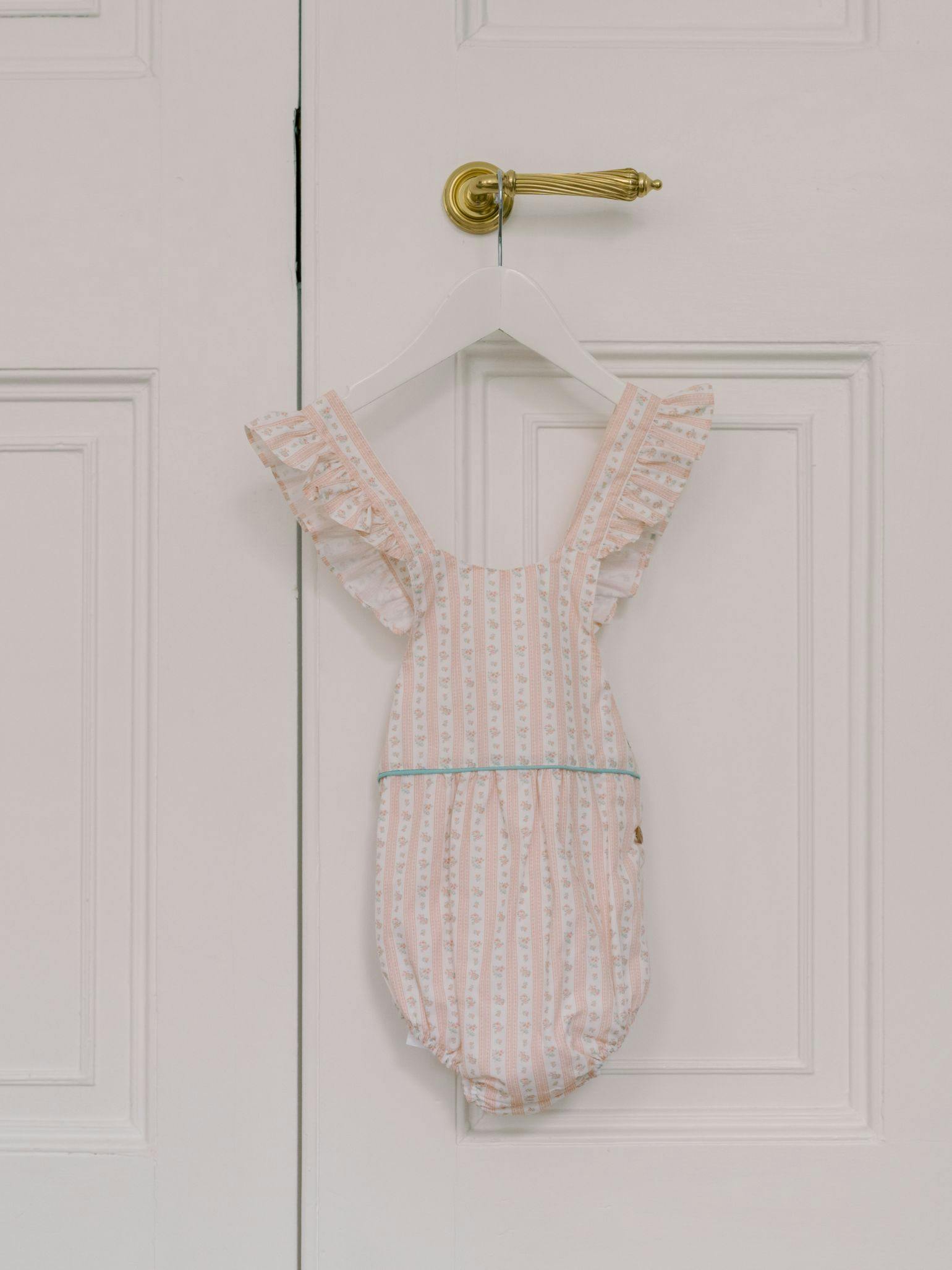 Pink Floral Stripe Ronita Baby Girl Romper Dungarees