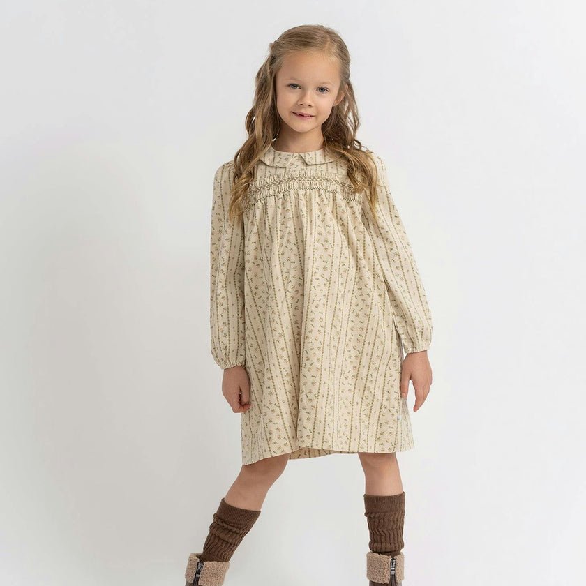 Corduroy Stripe Dress Cream