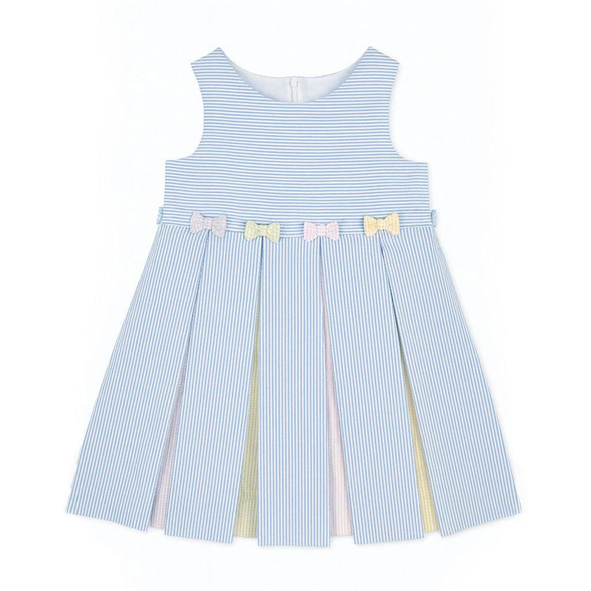 Multicolor Seersucker Pleated Dress