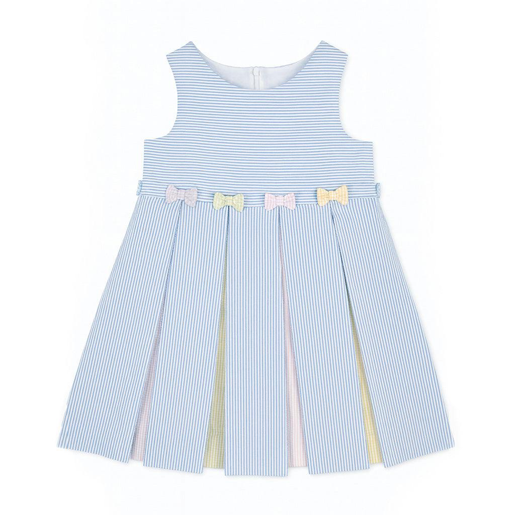 Multicolor Seersucker Pleated Dress