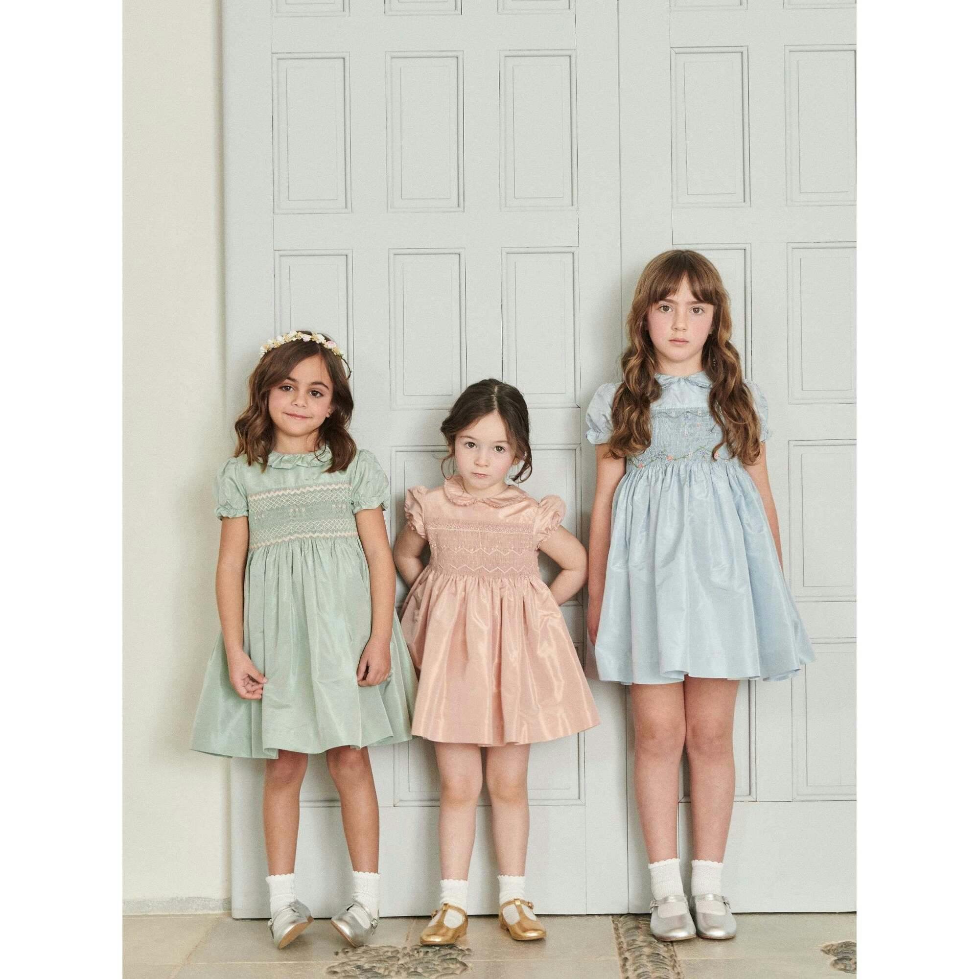 Sage Verity Silk Ceremony Girl Hand-Smocked Dress