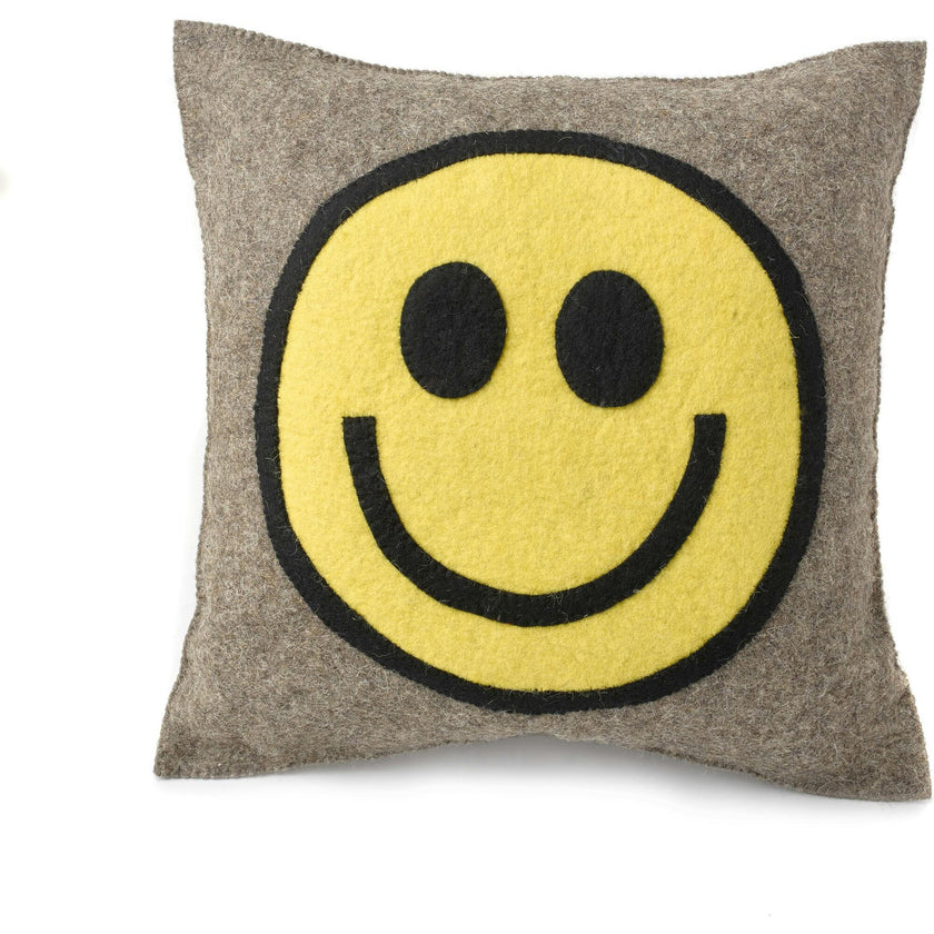 Hand Felted Wool Happy Sad Face Pillow - 20"