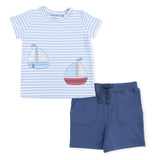 Bubbly Sailboat Stripe - Crew Neck Tee with Cargo Short