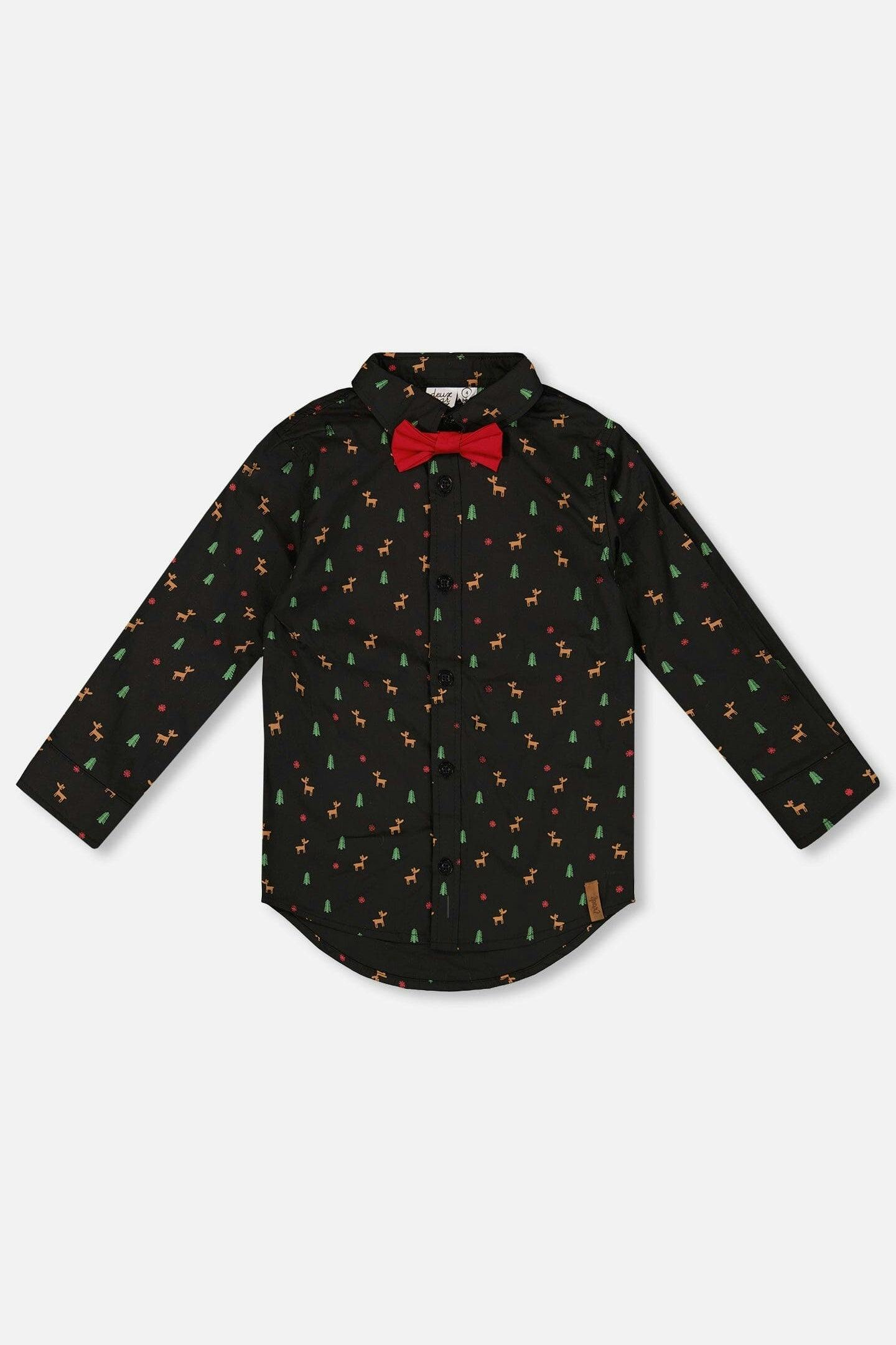 Printed Poplin Shirt Black And Multicolor With Bow Tie