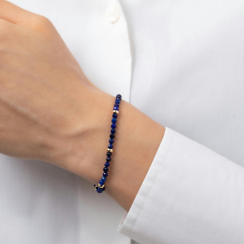 14K Gold Blue Lapis Segment Bead Bracelet
