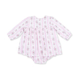 Bella Rose Stripe - Long Sleeve Smocked Ruffle Bubble with Skirt