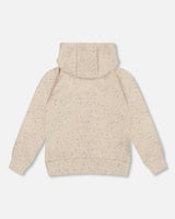 Glittering Beige French Terry Hoodie with Heart Applique