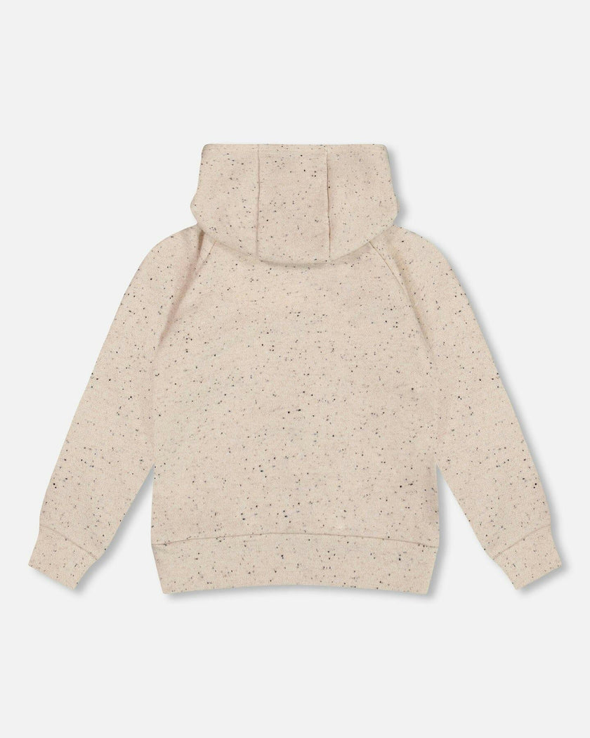 Glittering Beige French Terry Hoodie with Heart Applique