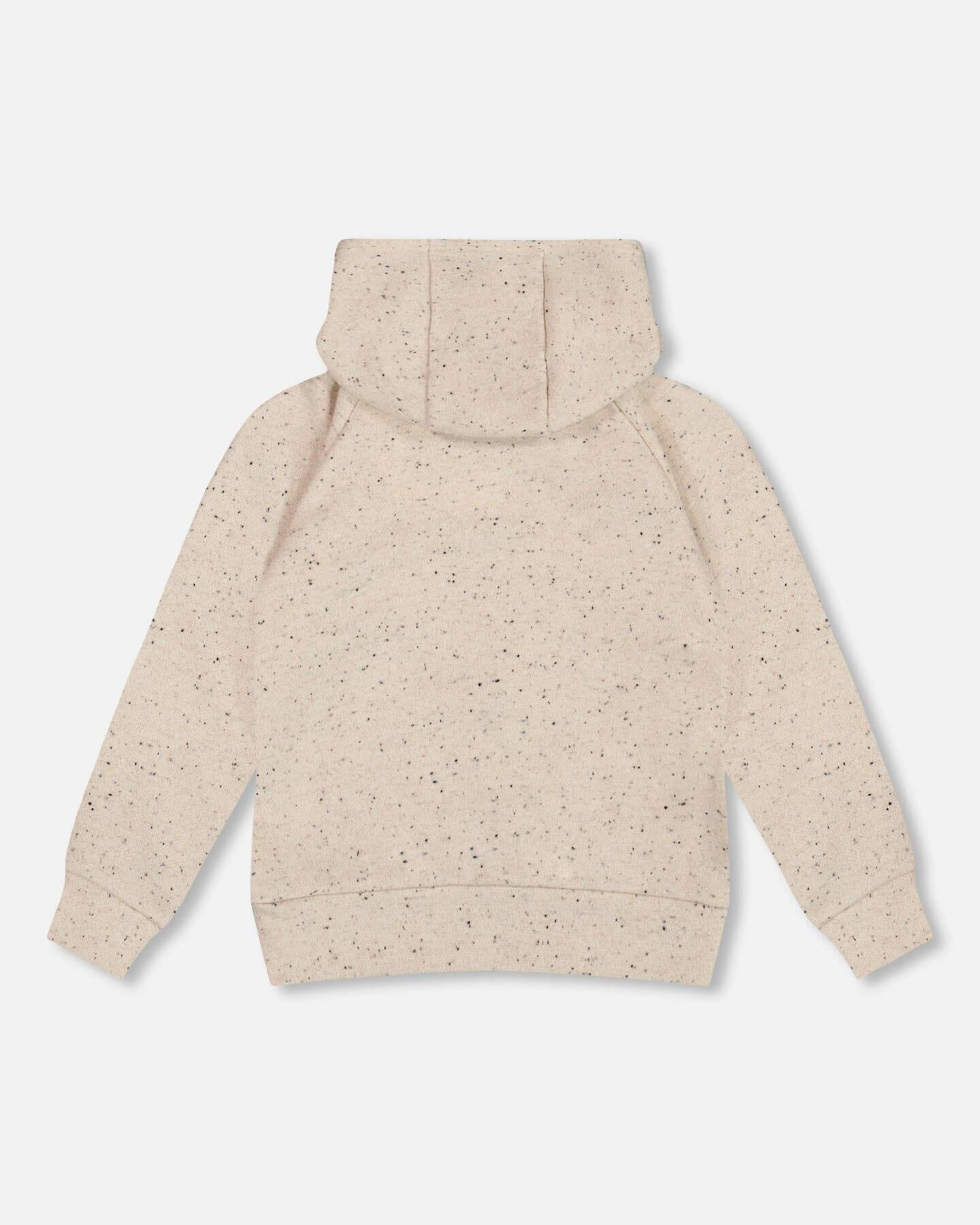 Glittering Beige French Terry Hoodie with Heart Applique