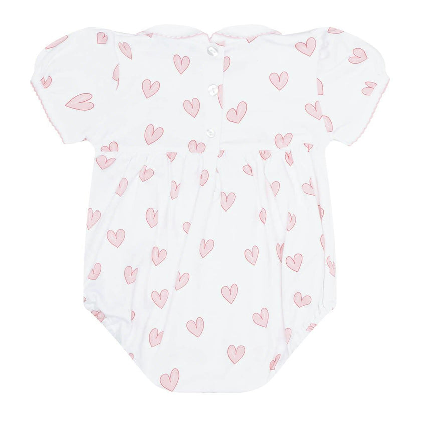 Pink Heart Print Smocked Bubble