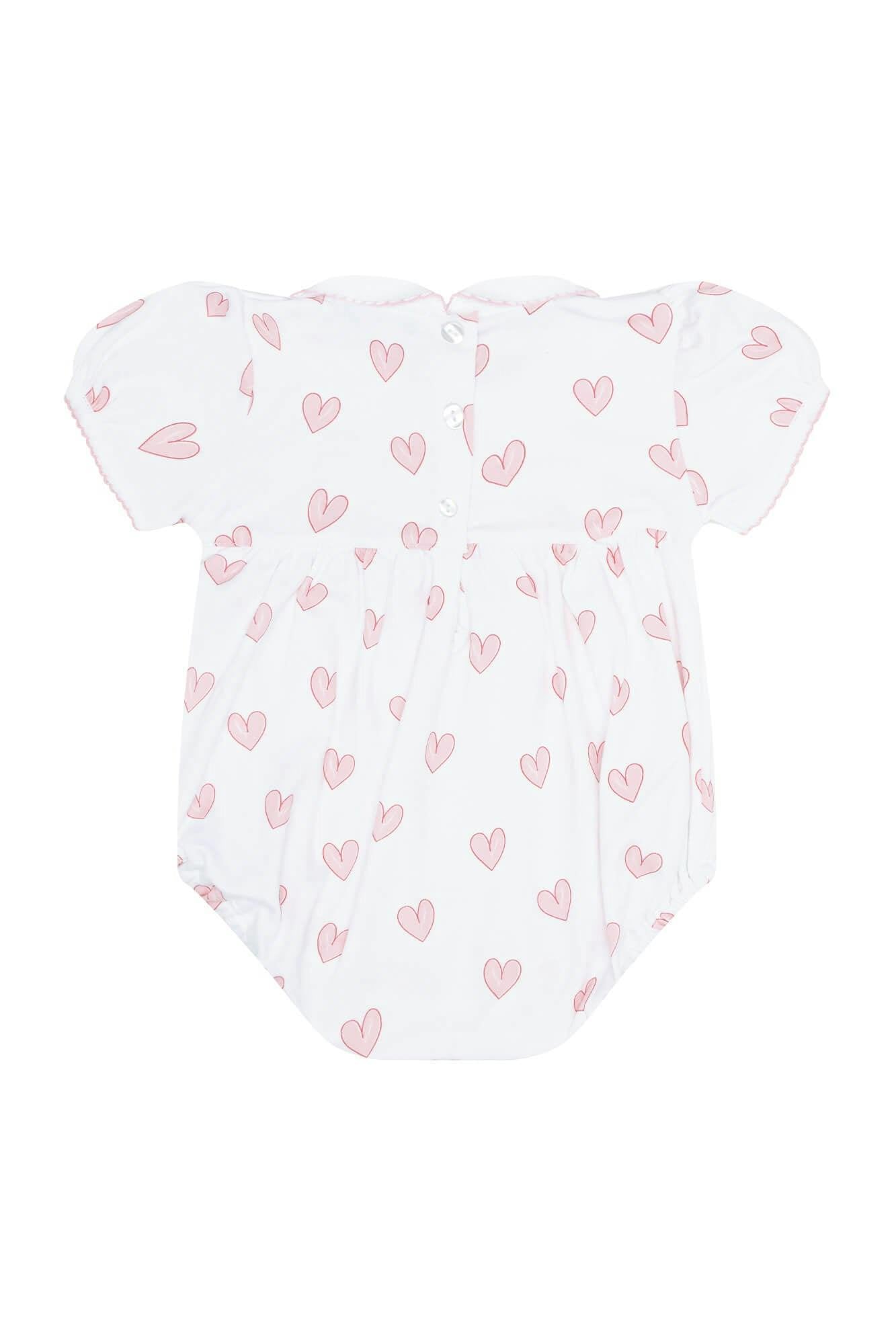 Pink Heart Print Smocked Bubble