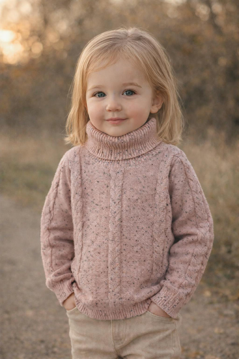 Cable Knit Ribbed Neck Sweater