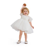 Ivory Brixton Puff-Sleeve Party Dress