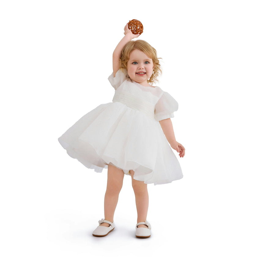 Ivory Brixton Puff-Sleeve Party Dress