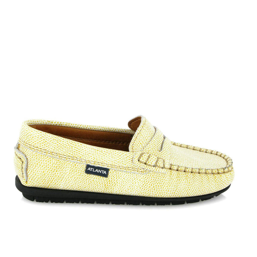 Grainy Leather Penny Moccasins, Yellow