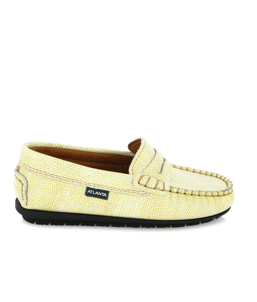Grainy Leather Penny Moccasins, Yellow