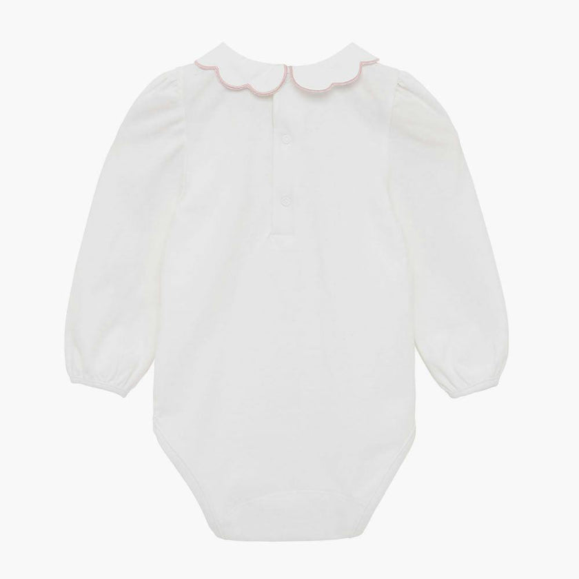 Baby Long-Sleeved Petal Floral Bodysuit in White/Pink