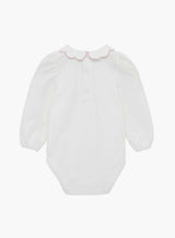 Baby Long-Sleeved Petal Floral Bodysuit in White/Pink