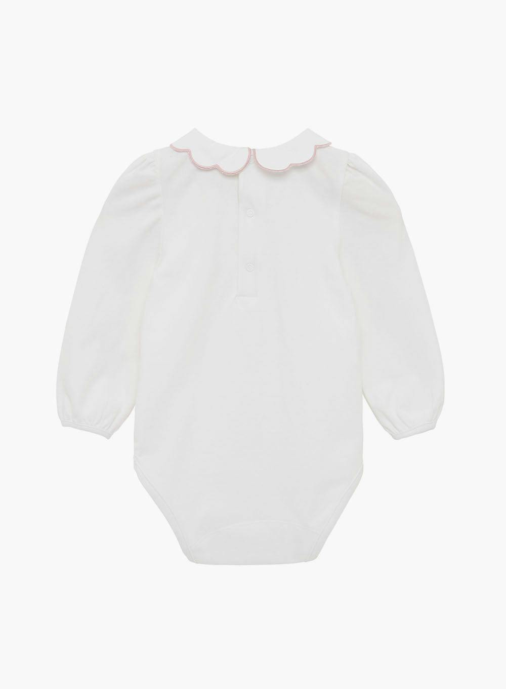 Baby Long-Sleeved Petal Floral Bodysuit in White/Pink