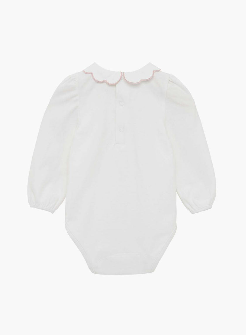 Baby Long-Sleeved Petal Floral Bodysuit in White/Pink