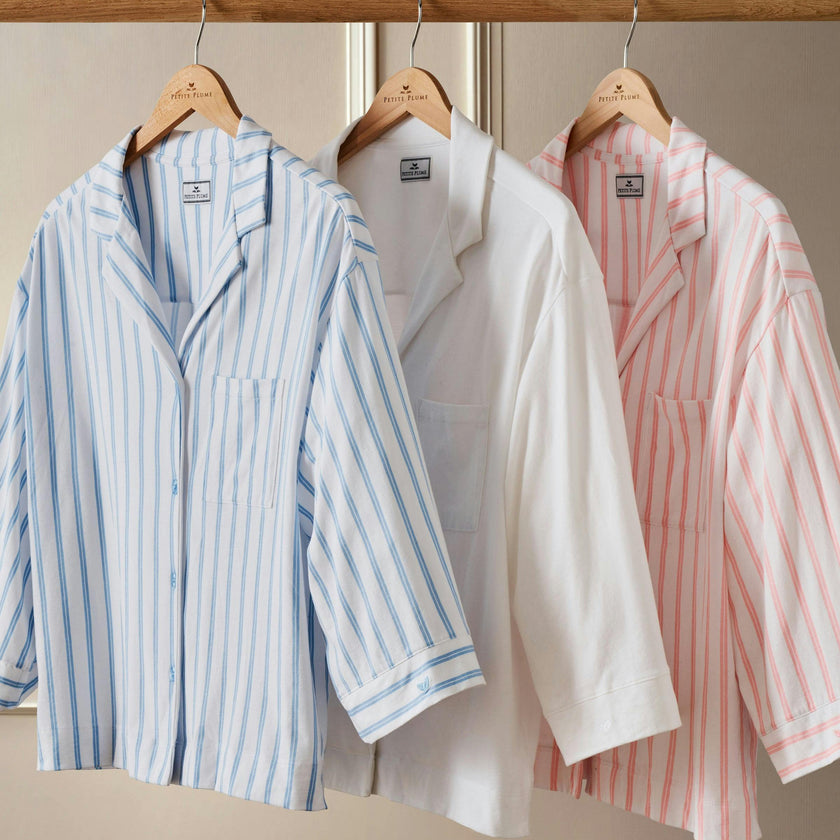The Olivia Wide Leg Pima Pajama Set in Periwinkle Stripe