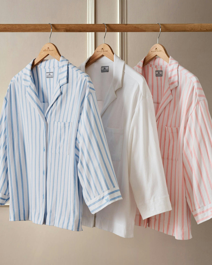 The Olivia Wide Leg Pima Pajama Set in Periwinkle Stripe