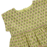Girls Peachy Dress - Green Prairie Block Print