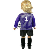 Sophia’s Purple Long-Sleeved V-Neck Jersey, Black Shorts, and Ball for 18” Dolls