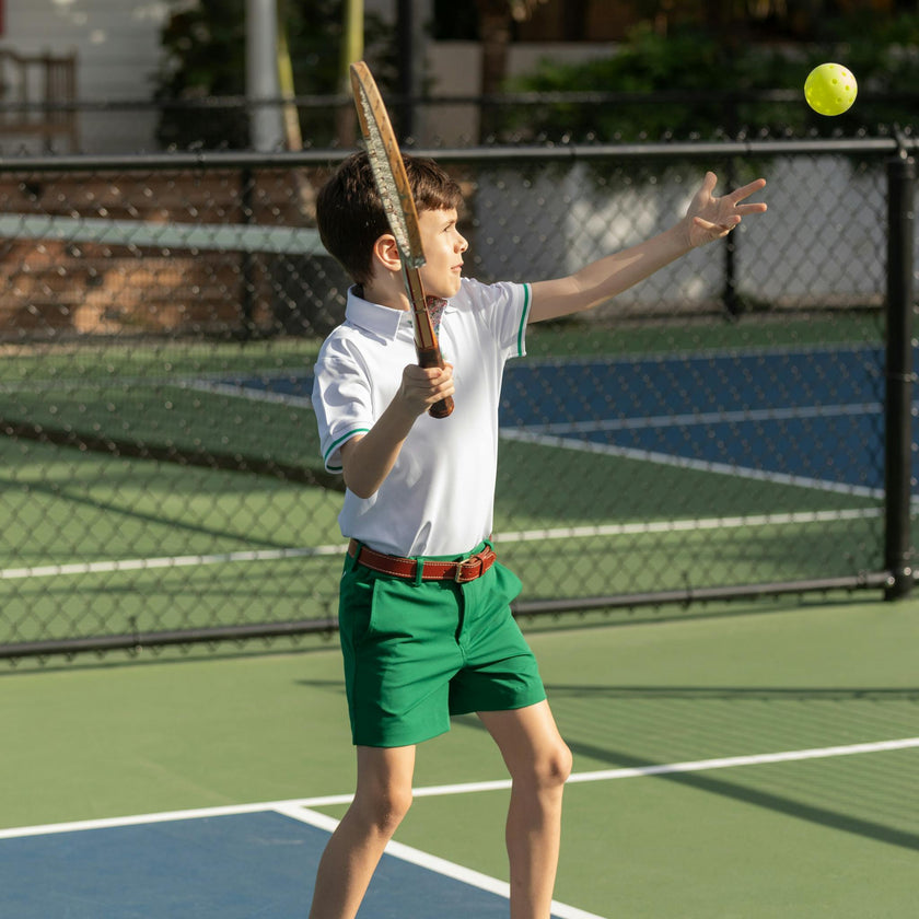 Henley Polo in Classic White with Midspring Floral Trim