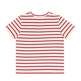 unisex cream and red stripe boatneck tee