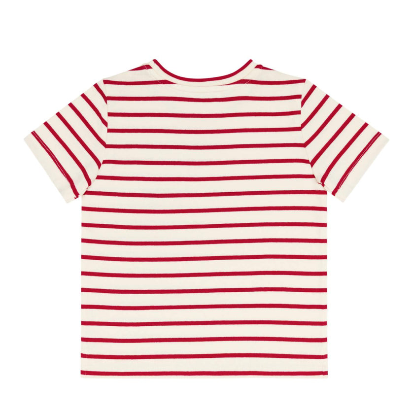 unisex cream and red stripe boatneck tee