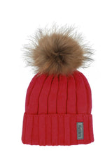 Ribbed Merino Wool Hat With Faux Fur Pom